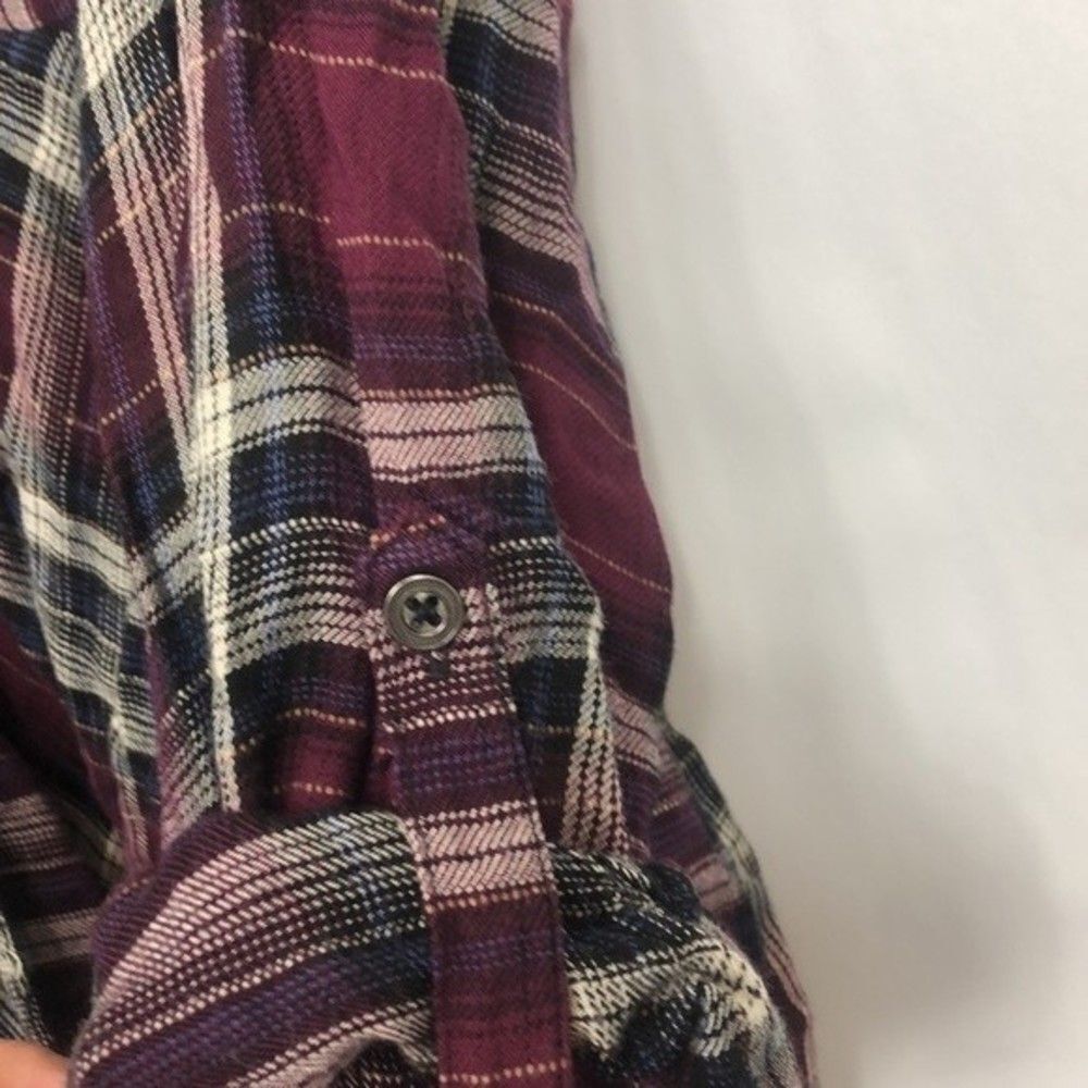 Westport Wrap Front Plaid Rolled Sleeve Top Like New 1X Maroon Black White RM-C - Picture 4 of 5